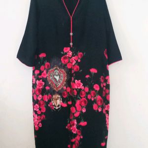 Floral Print Black 2xl Kurti