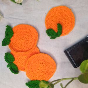 Orange Crochet Coaster Set