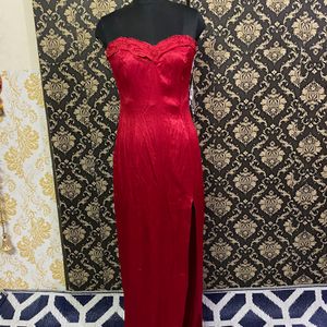 Elegant Flont Slit Red Gown