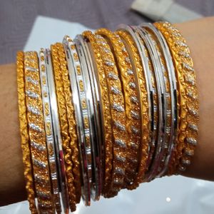 Metal Gold Glitter and Silver shine Chudiya Combo