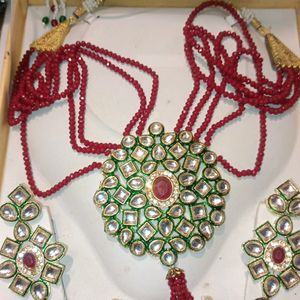 Maroon Kundan Long Set With Earrings