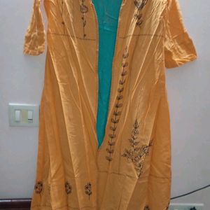 Orange And Light Green Jacket Kurta Set