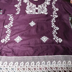 Cotton Embroidery Kurta With Lace