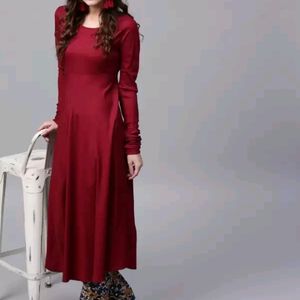 Maroon Solid Chudidaar Sleeve Frock Style Kurti