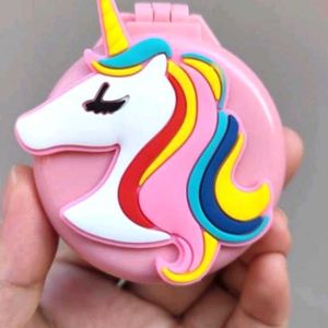 Cute Unicorn Hair Brush With Compact Mirror