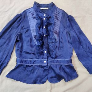 Korean Navy Blue Lace Shirt Top