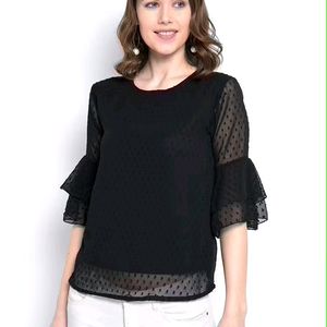 Harpa Black Bell Sleeves Sheer Top Women