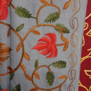 Kashmiri Embroidery Grey Shawl Woollen