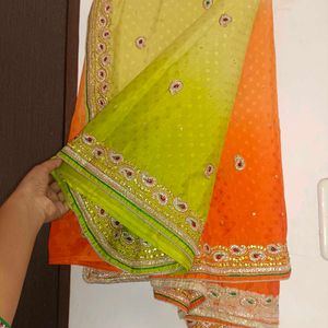 Orange And Green Saree