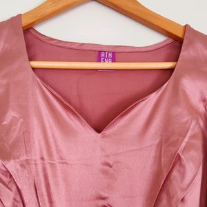 Onion Mauve Color Satin Short Dress