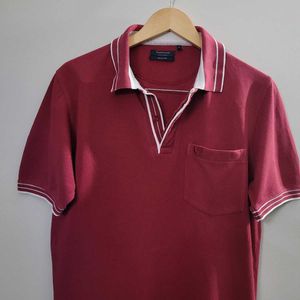 Van Heusen Maroon Cotton Regular Fit Polo T-Shirt