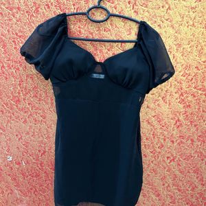 Black Ruffle Half Sleeve Dress