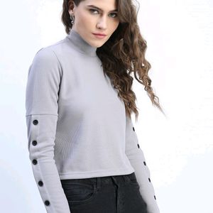 Tokyo Talkies Grey High Neck Top