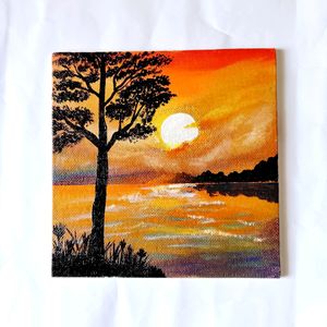 Sunset View Acrylic painting Canvas Board(HANDMAD)