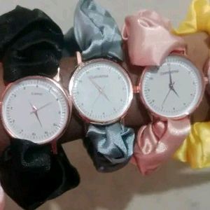 White Analog Dial Scrunchies Watches Strap Cloth S