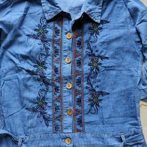 Denim Embroidered Dress For Women