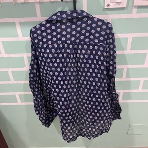 Chic Boyfriend Fit Navy Blue Printed Shirt