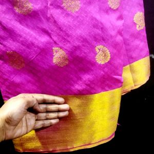 Pink colour,pattu Saree..with Golden Borad Border