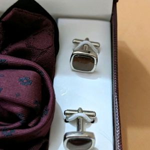 Mens Necktie Pocket Square Cufflink Brooch Set+fre