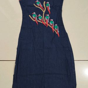 Dark Blue Parrot Design Sleeveless Kurti