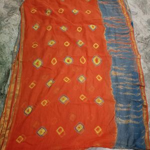 Orange Kotta Dhoria Saree With Grey Border