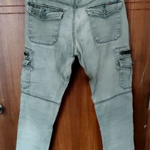 Grey Mid Washed Cargo Jeans