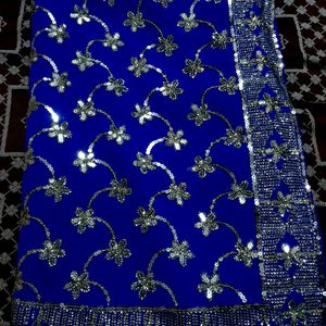 Blue Heavy Work Saree With Blouse