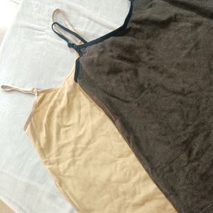 Combo Of 2 Camisoles/Slip Beige And Grey