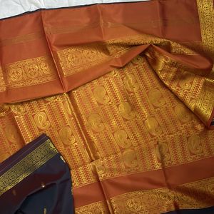 Dual Color Orange Silk Saree