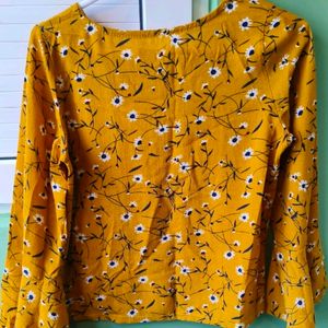 Mustard Floral Top For Girls