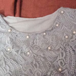 Cute Grey Net Pearl Top For Girls