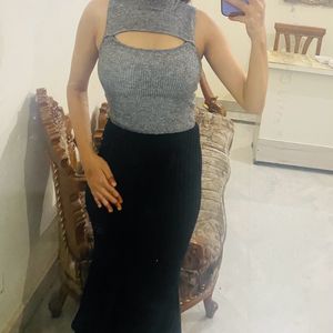 Grey Cut Out Top With Skirt