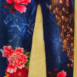 Floral And Peacock Print Jeggings