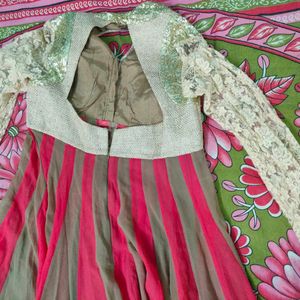 Pink And Golden Anarkali Dress