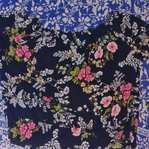 a blue floral printed stretchable crop top party