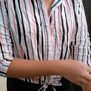 Branded Striped Cropped Shirt