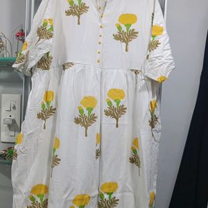 White Kurti With Yellow Flower Print