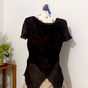 Black and red asymmetrical top