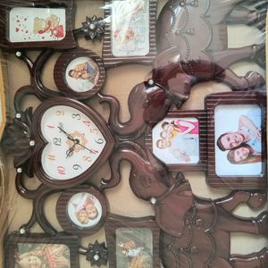 Family Photo Frame With Clock Wall Hanging