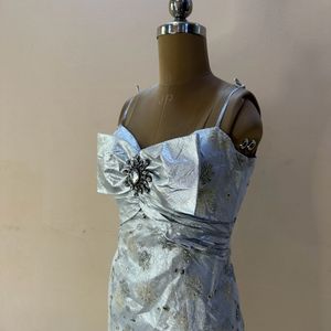 Silver Heavy Embellished Bow Gown