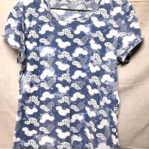 Mickey Mouse Cloud Print Blue Tee Women Tshirt Top