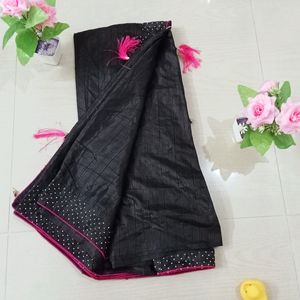 Black With Border Simple Stone Saree