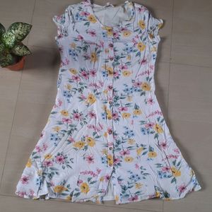 Cotton Mini Dress Open Close Button