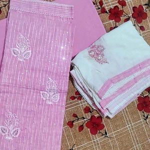 New Fine Pure Cotton Pink Suit Fabric