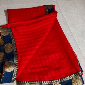 Elegant Red & Blue Border Saree