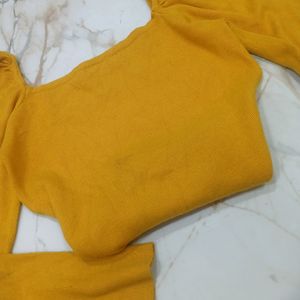 Yellow Square Neck Ribbed Korean Top