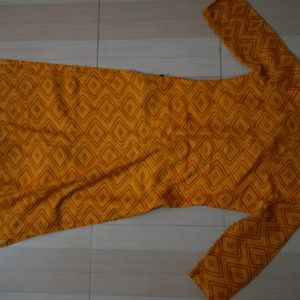 Yellow Printed Straight Kurti