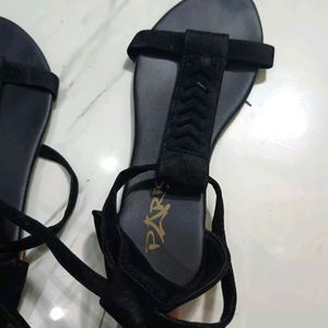 Black Colour Flat Sandals For Women