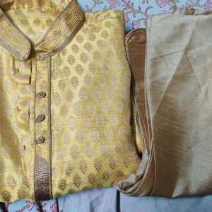 Golden Yellow Silk Kurta Set For Men ( xxxl)