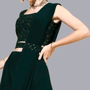 Green Embroidered Georgette Lehenga Set